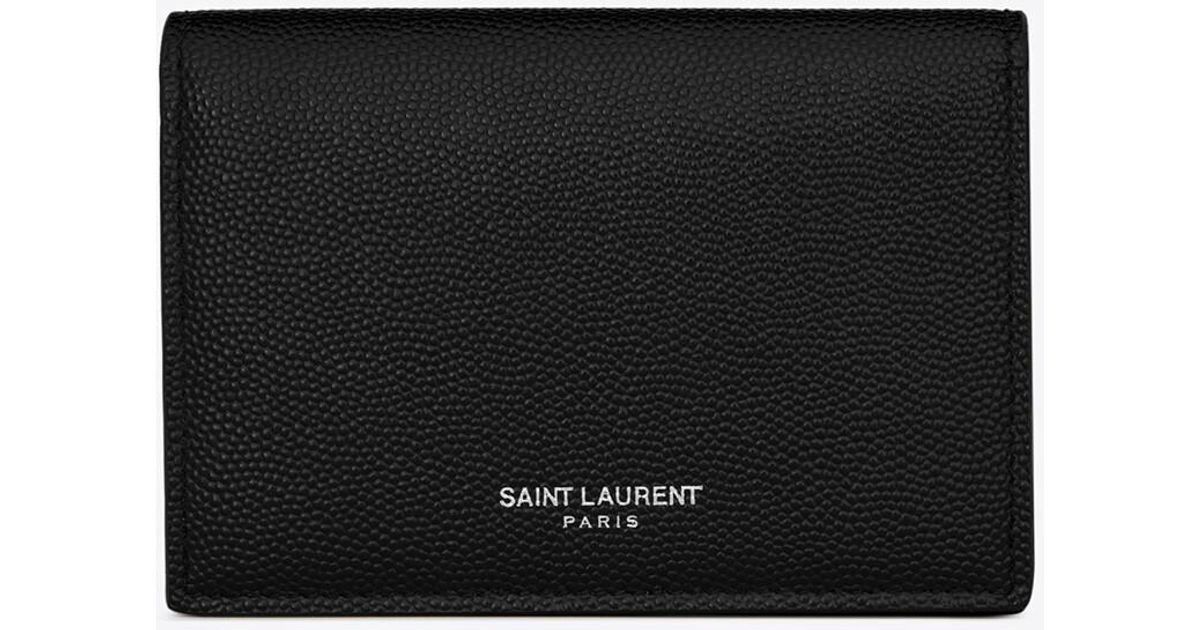 Business card holder with flap in grain de poudre-embossed leather, Saint  Laurent