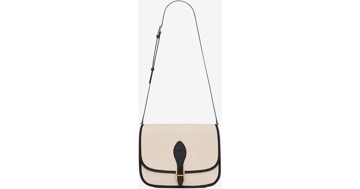 Saint Laurent Francoise Medium Satchel In Canvas And Smooth Leather