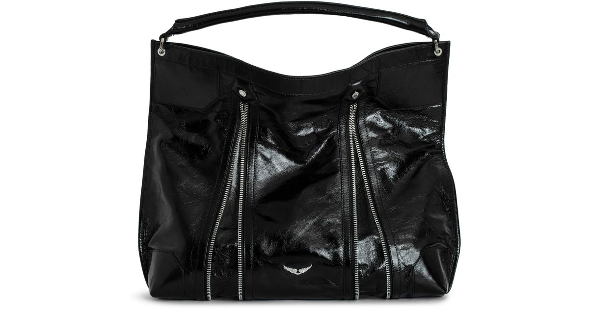 【関税込み】Sunny Hobo Shoulder Bag - Zadig & Voltaire - Lea Sunny Hobo Bag Black Vintage Patent Leather | Zadig&Voltaire
