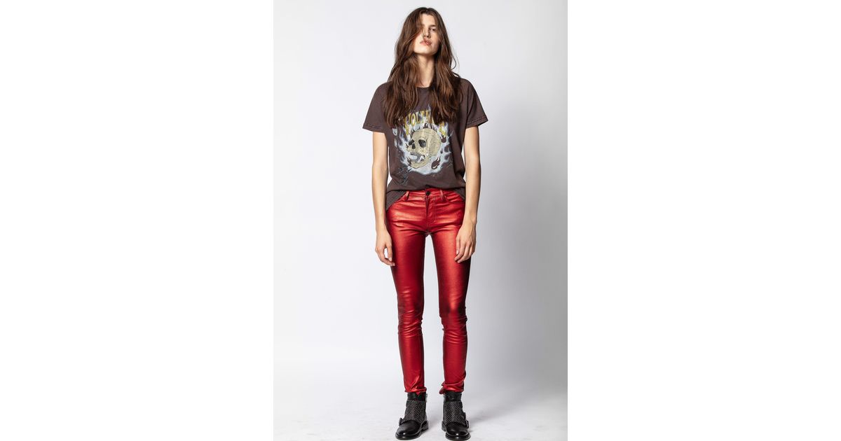 Zadig & Voltaire Leather Phlame Metal Pants in Red | Lyst