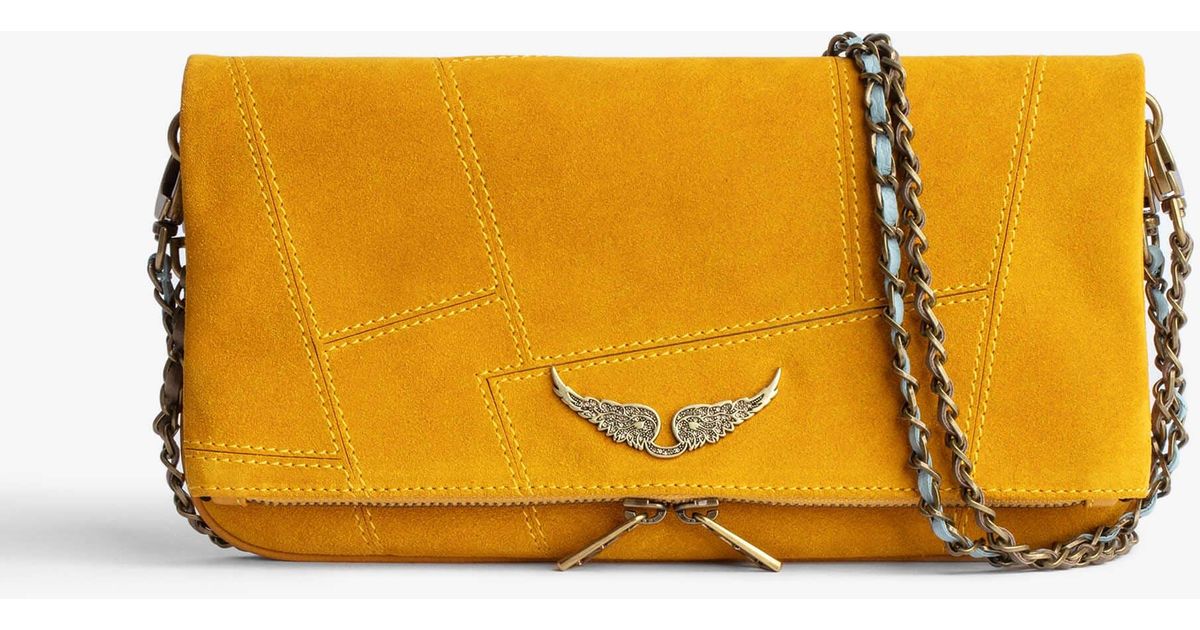 Zadig & Voltaire Rock Suede Patchwork Clutch in Yellow (Orange) Lyst