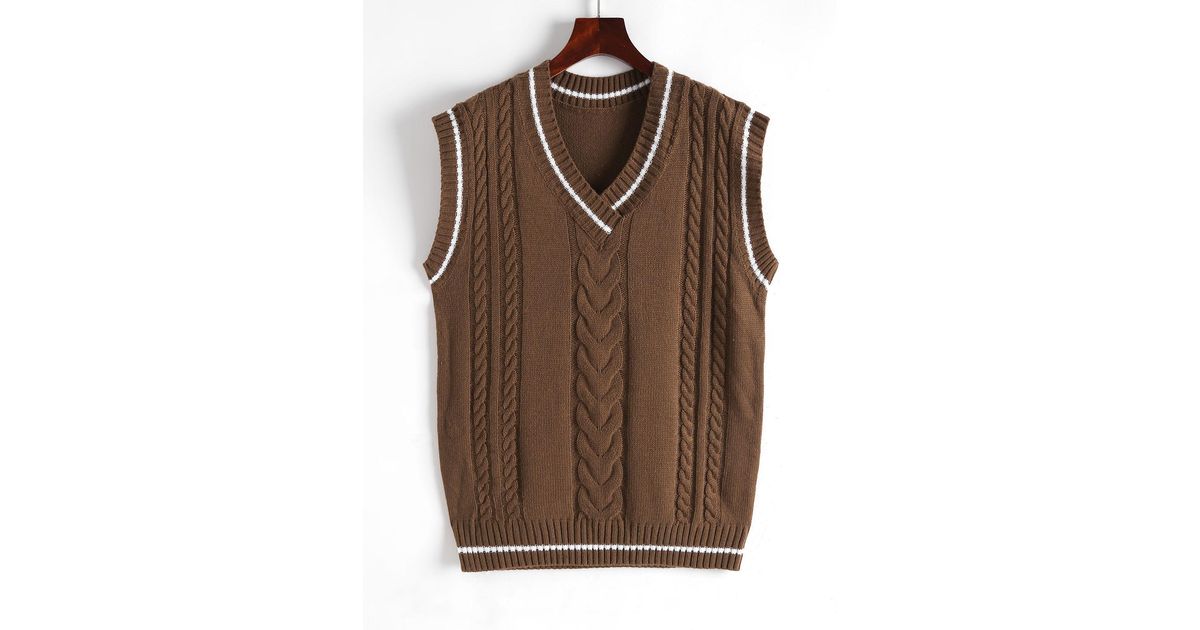 Zaful Denim Cable Knit Cricket Sweater 