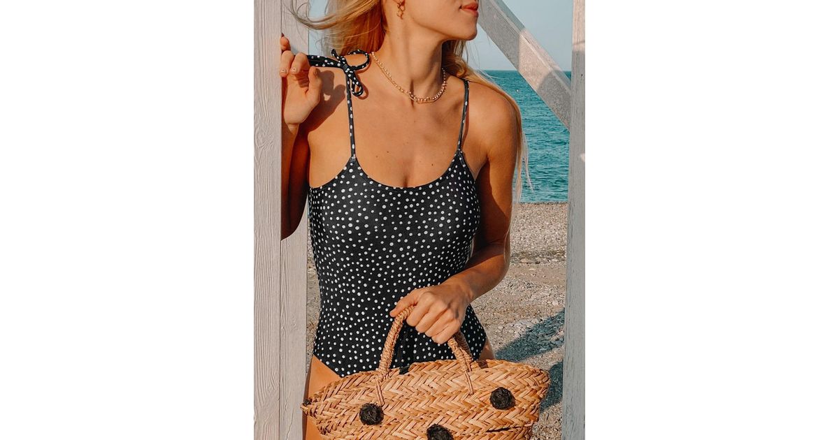 Zaful One Piece Polka Dot Cami Swimsuit With Hairband in Black | Lyst