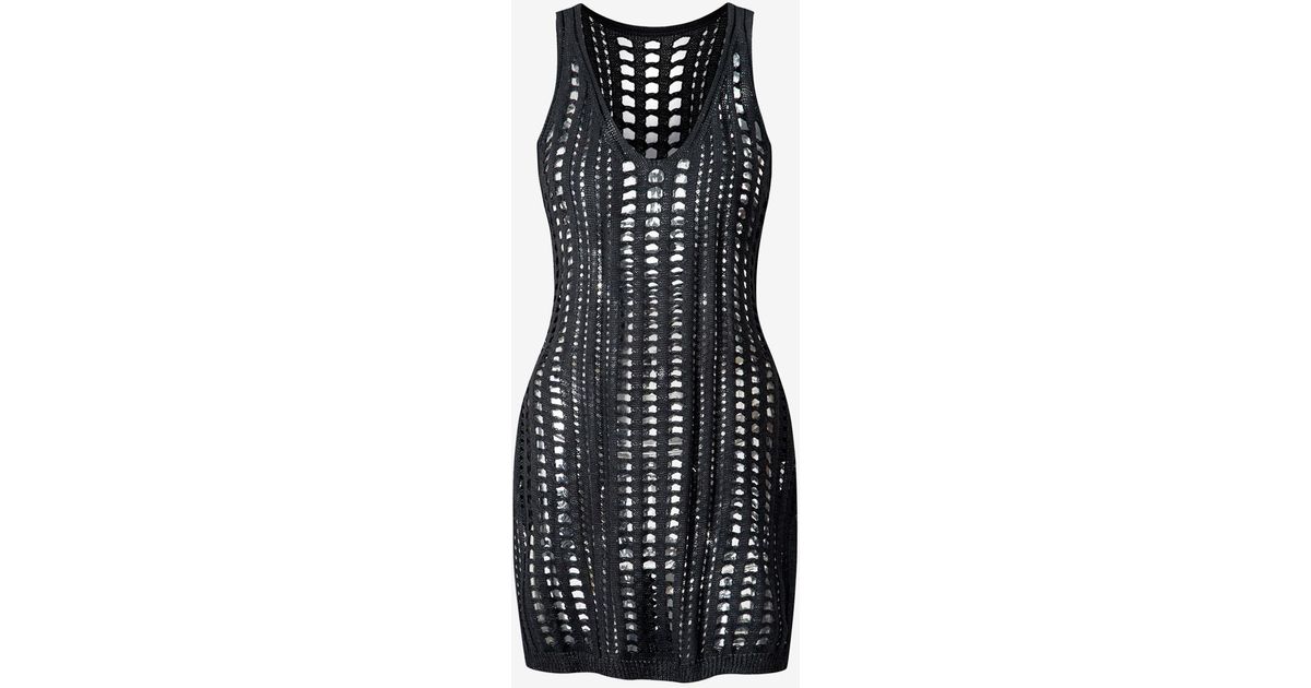 Zaful Mini Dress Crochet Openwork Slit See Thru Beach Dress in Black | Lyst