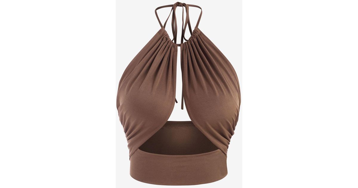 Zaful Tank Tops Halter Cutout Underboob Crop Top in Brown | Lyst