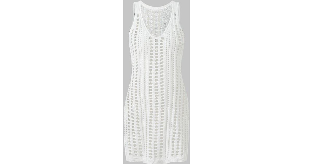 Zaful Mini Dress Crochet Openwork Slit See Thru Beach Dress in White | Lyst