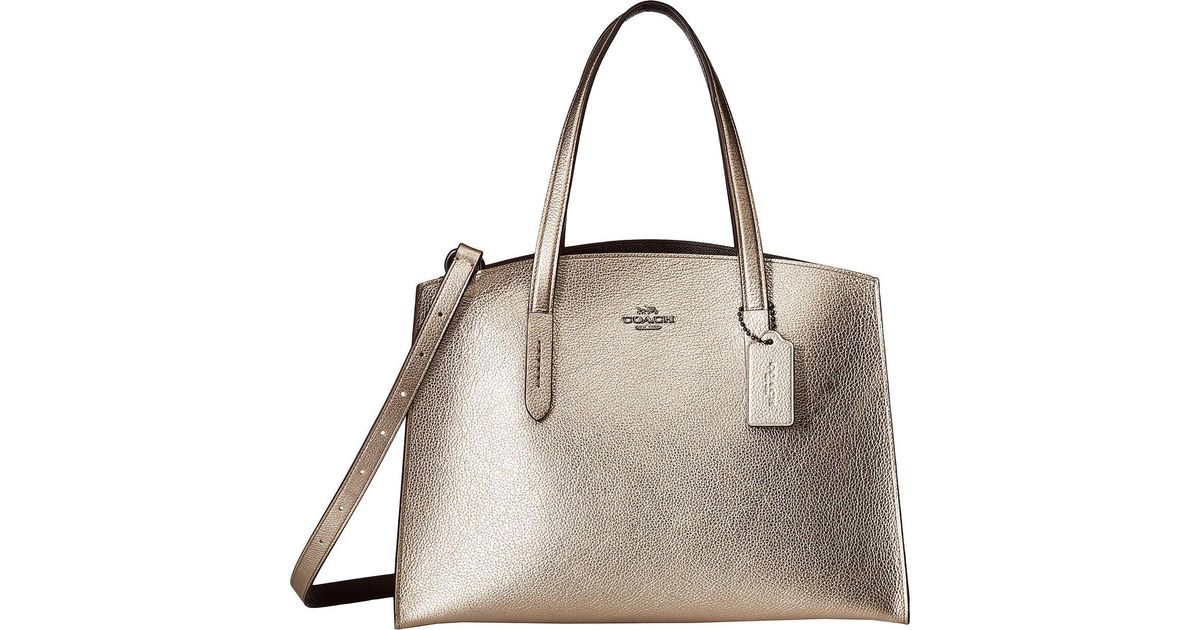 Coach Metallic Leather Charlie Carryall Gunmetal Graphite Handbags
