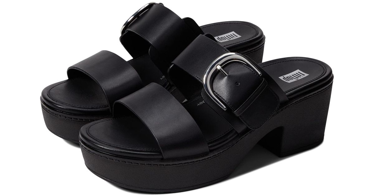 Fitflop Pilar Leather Slide Platforms in Black | Lyst