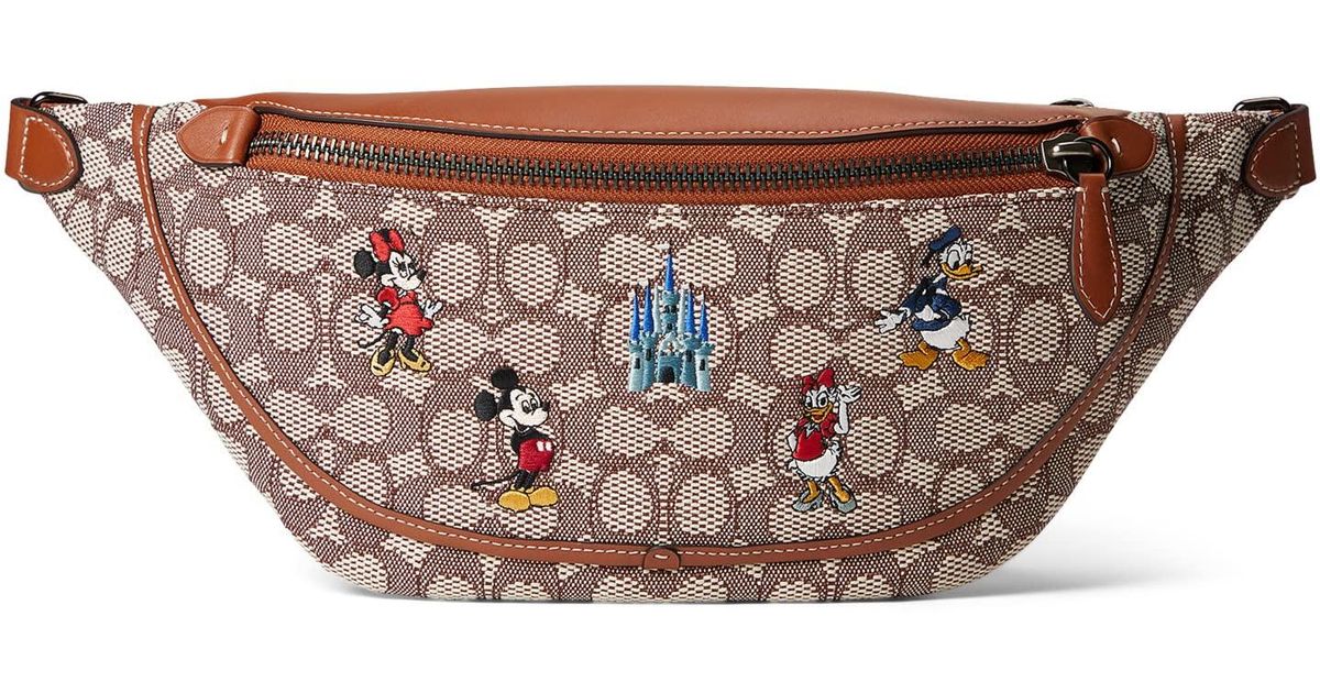 COACH Leather Disney Parks Mickey Embroidery League Belt Bag In Textile Jacquard in Brown for