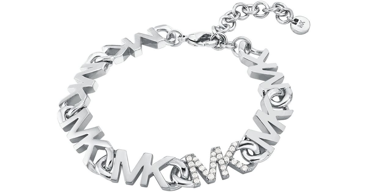 Michael Kors Platinum Plated Brass Mk Curb Link Bracelet in Silver (Metallic) Lyst