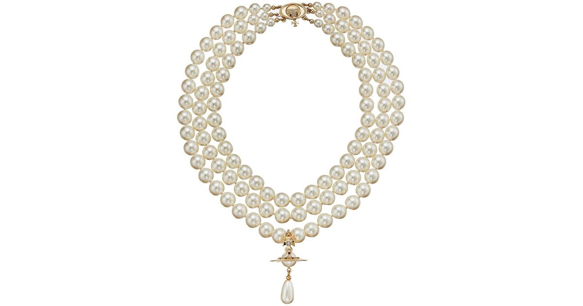 Vivienne Westwood Three Rows Pearl Necklace in Metallic - Lyst