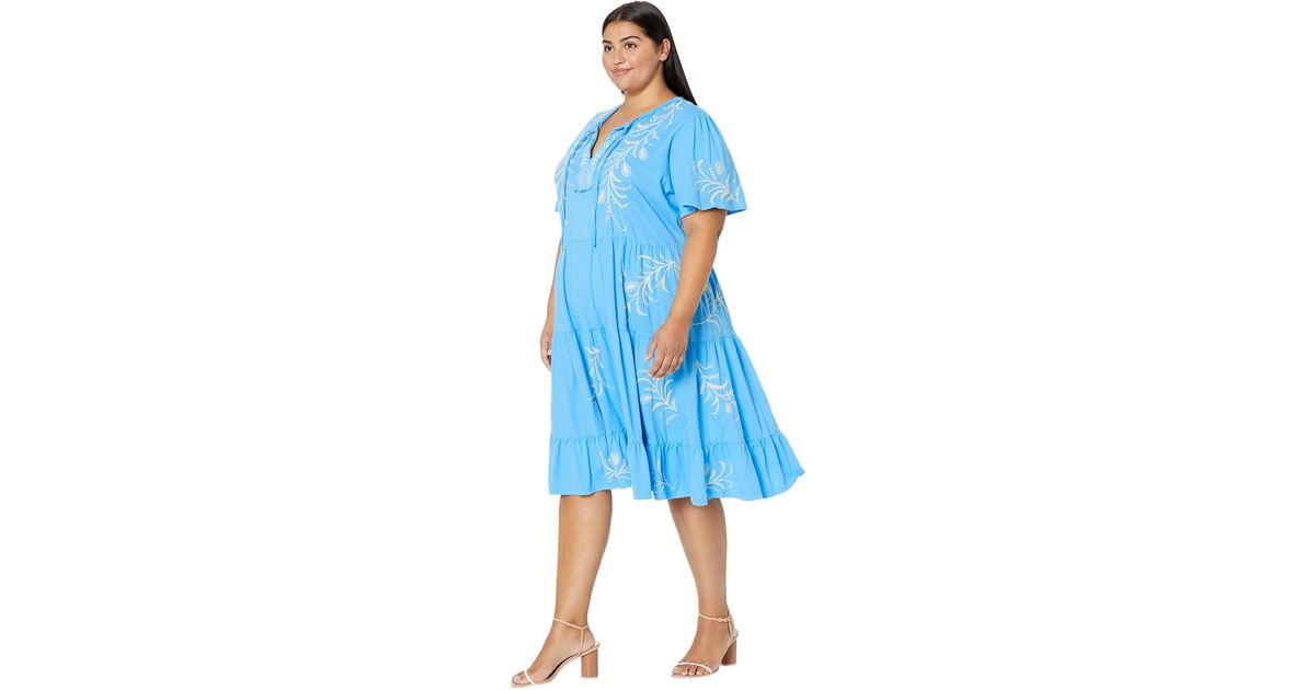 Johnny Was Cotton Plus Size Fern Tiered Knit Dress in Blue | Lyst