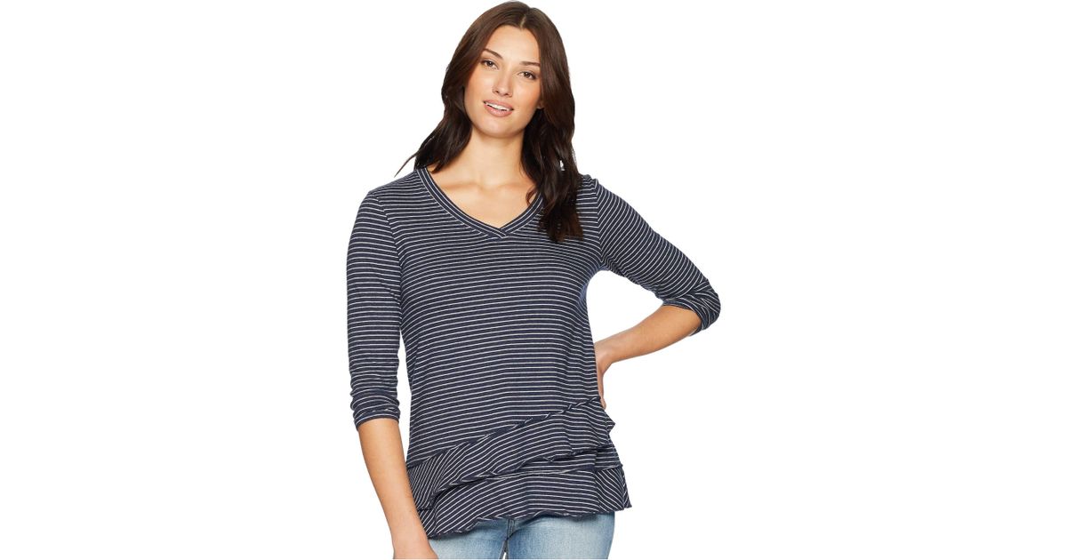 Mod-O-Doc Womens Heather Stripe Jersey 3//4 Sleeve Tee with Lace-Up Back