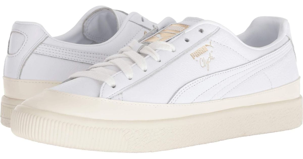 PUMA Clyde Rubber Toe Leather in White 