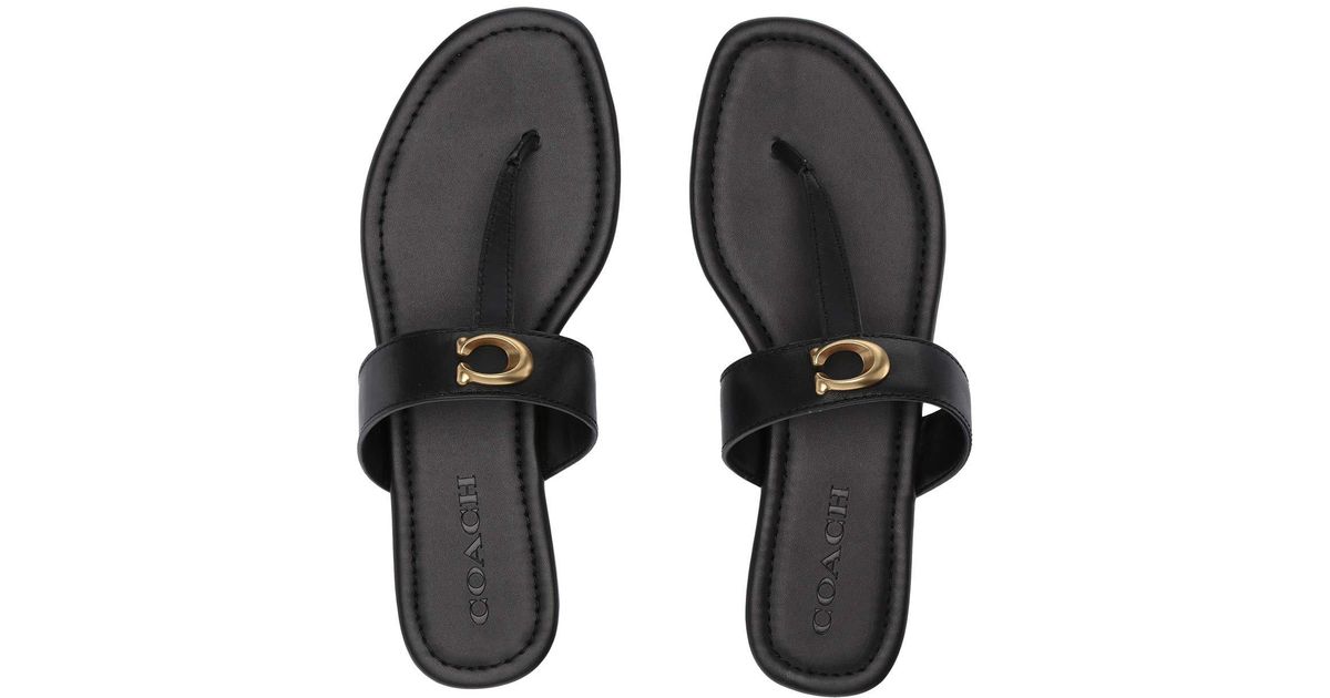 COACH Leather Jessie Thong Sandal With Signature Buckle in Black | Lyst