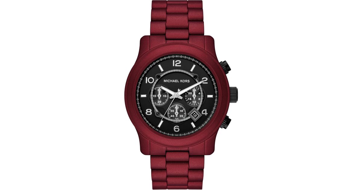 Men Red Michael for Chronograph Stainless Watch Kors Bracelet Coated Runway Steel Matte | Lyst