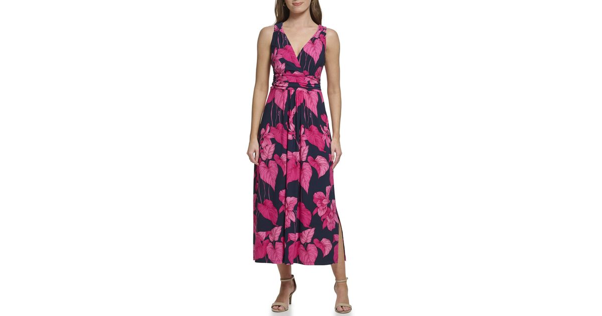 Tommy Hilfiger Floral Ruched Maxi Dress in Purple | Lyst