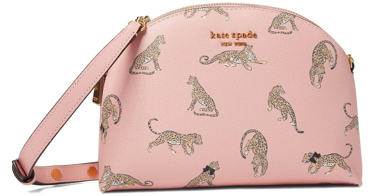 Kate Spade Leopard Printed Saffiano Leather Double Zip Dome Crossbody in Pink Lyst
