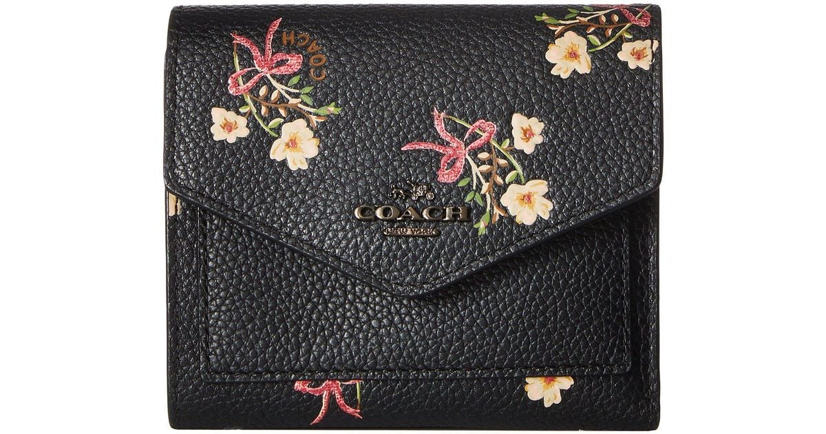 COACH Small Wallet With Floral Bow Print in Black