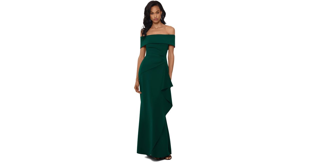 Xscape Long Scuba Offtheshoulder Dress in Green Lyst