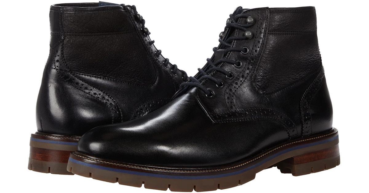 Johnston & Murphy Leather Cody Plain Toe Shearling Boot in Black for