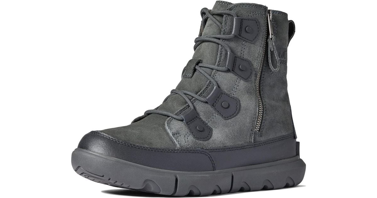 Sorel Leather Single Shoe Explorer Boot Dual Zip Waterproof in Black