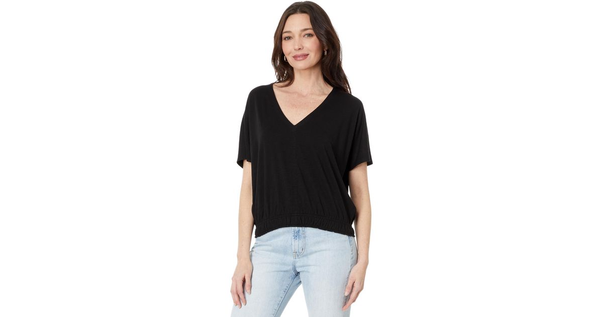 Lilla P Elastic Hem V-neck Dolman in Black | Lyst