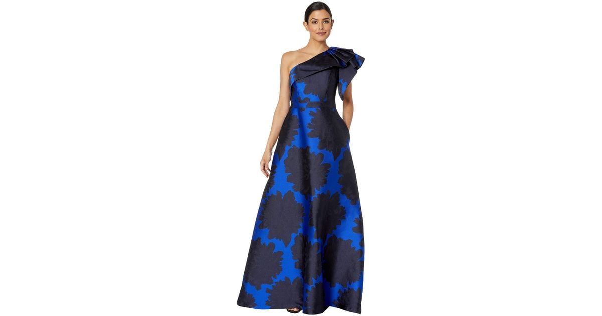 Adrianna Papell Floral Jacquard One Shoulder Evening Gown in Blue | Lyst