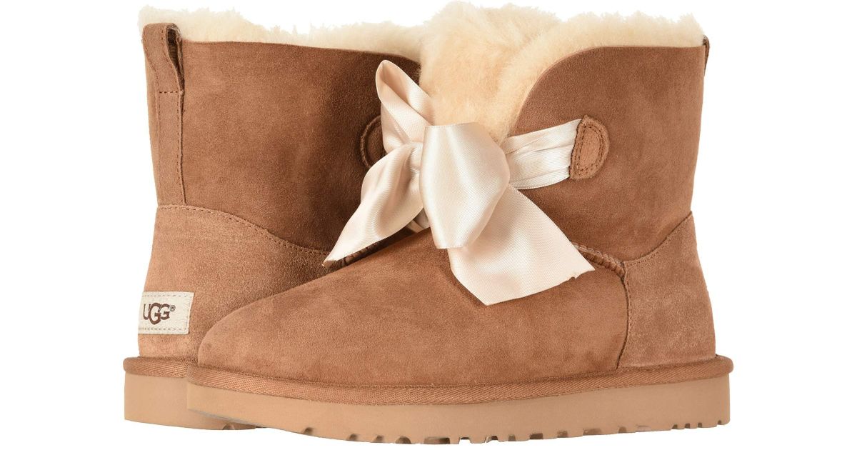 UGG Fur Gita Bow Mini Boot (seal) Women's Pull-on Boots in Chestnut (Brown)  | Lyst