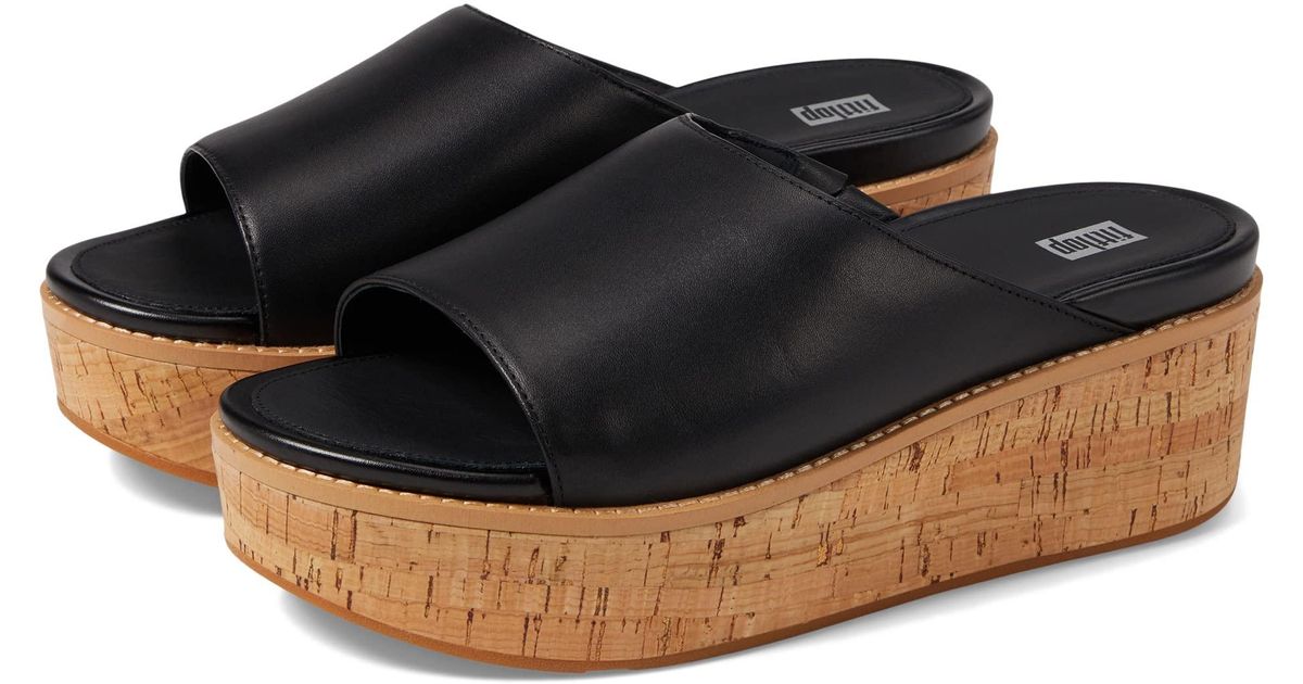 Fitflop Eloise Corkwrap Leather Wedge Slides in Black Lyst