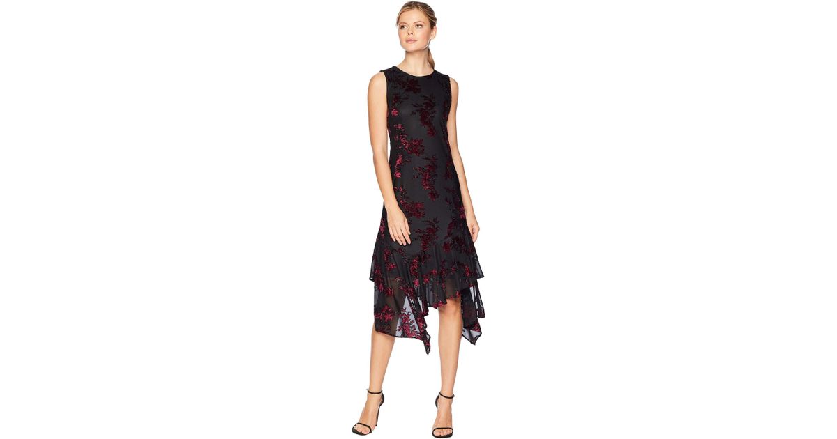 Calvin Klein Burnout Velvet Chiffon Maxi Dress W/ Asymmetrical Hem in ...