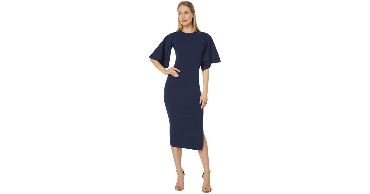 Ted Baker Lounia Fluted Sleeve Knitted Bodycon Midi Dress in Blue | Lyst