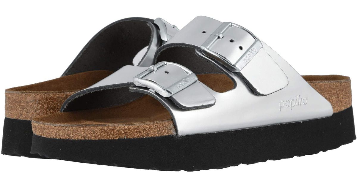 Birkenstock Synthetic Arizona Platform By Papillio in Metallic Silver Leather (Metallic) - Lyst