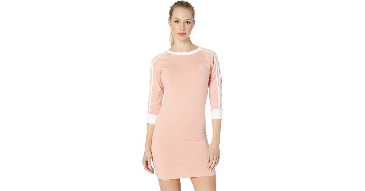 adidas 3 stripe dress pink