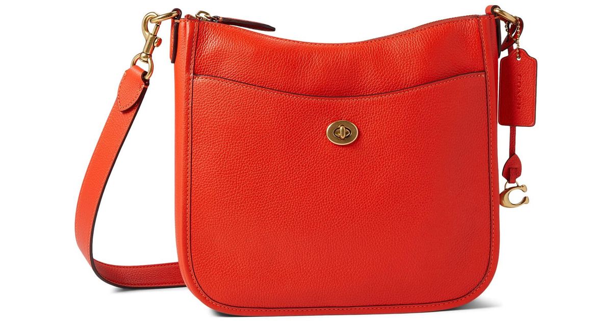 COACH Polished Pebble Leather Chaise Crossbody in Red Lyst