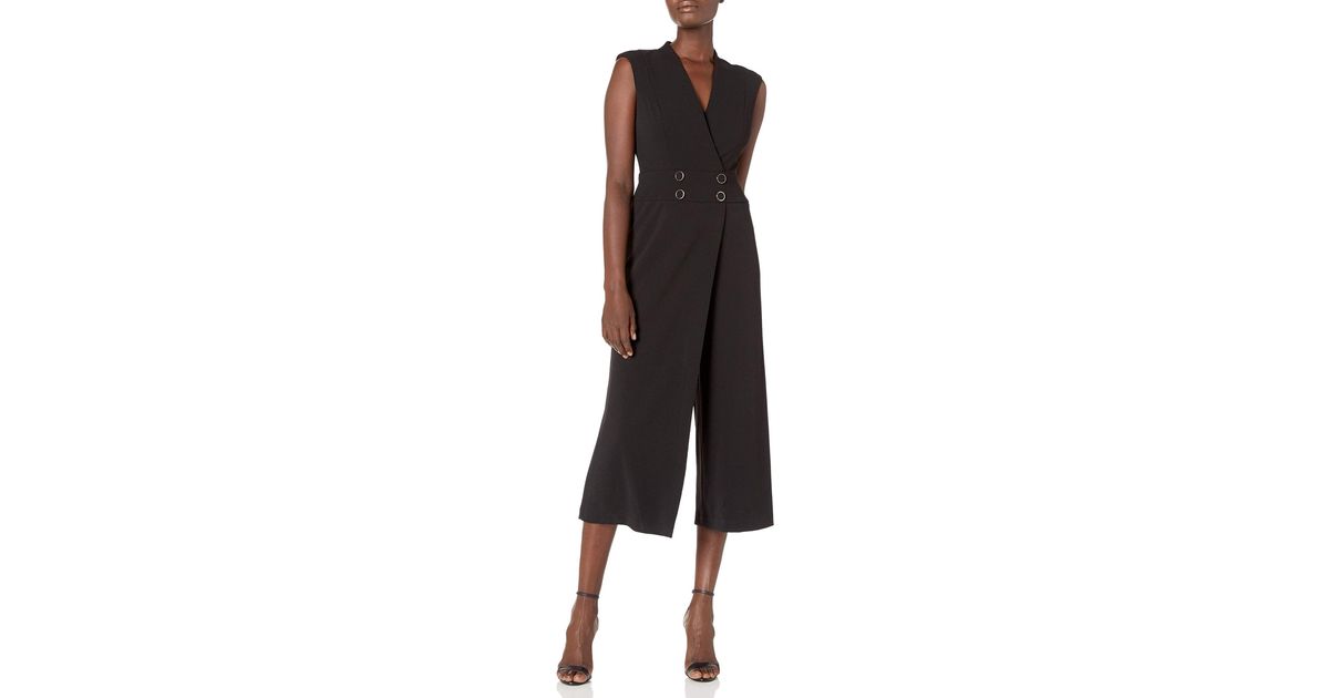 Calvin Klein Synthetic Sleeveless Vneck Jumpsuit With Front Overlay in