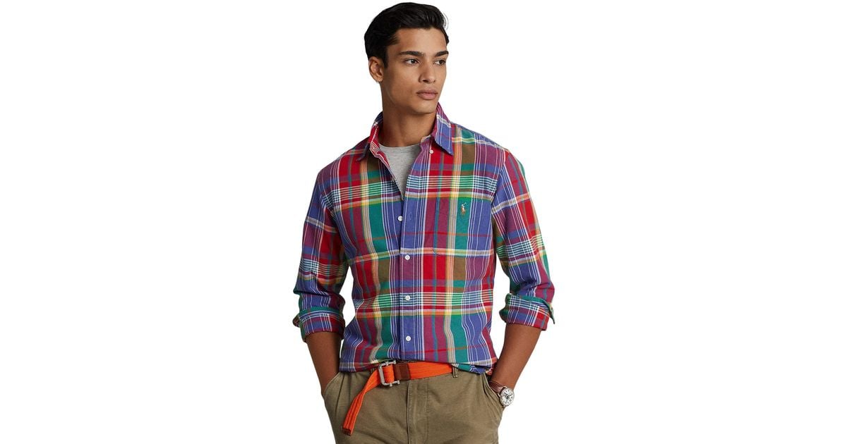 Polo Ralph Lauren Classic Fit Plaid Oxford Shirt in Blue for Men | Lyst