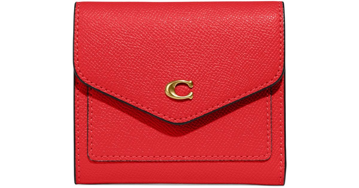 COACH Cross Grain Leather Wyn Small Wallet in Red | Lyst