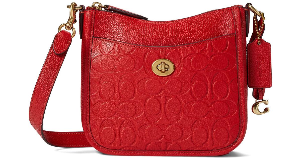 COACH Signature Leather Chaise Crossbody 19 in Red | Lyst