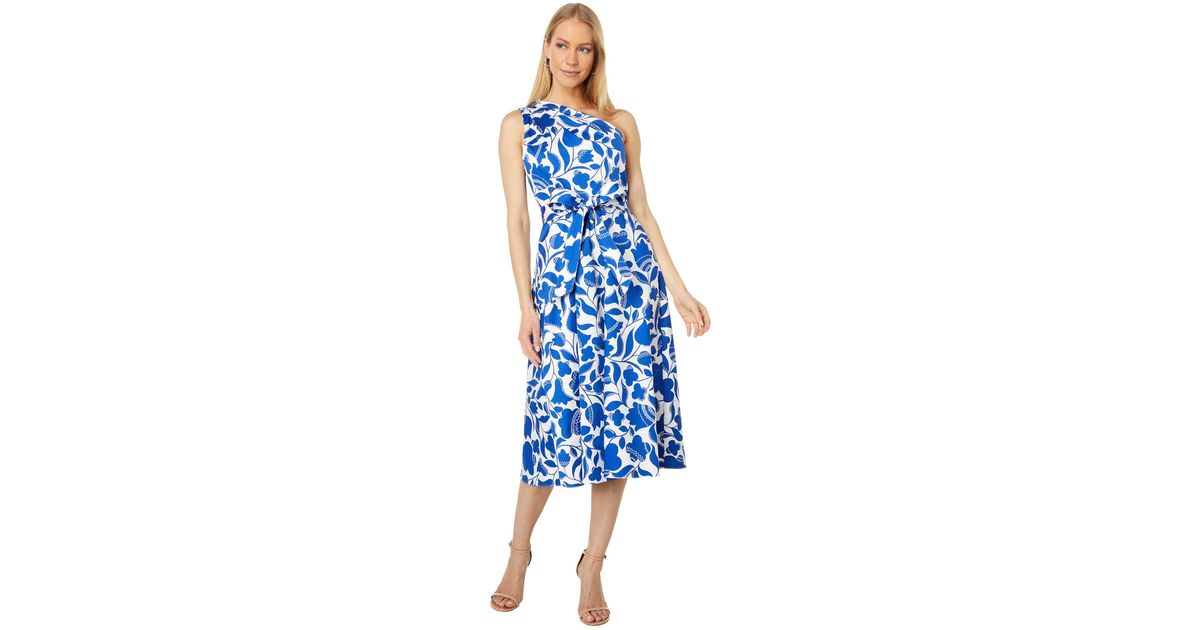 Kate Spade Cotton Zigzag Floral Belted Sabrina Dress in Blue | Lyst