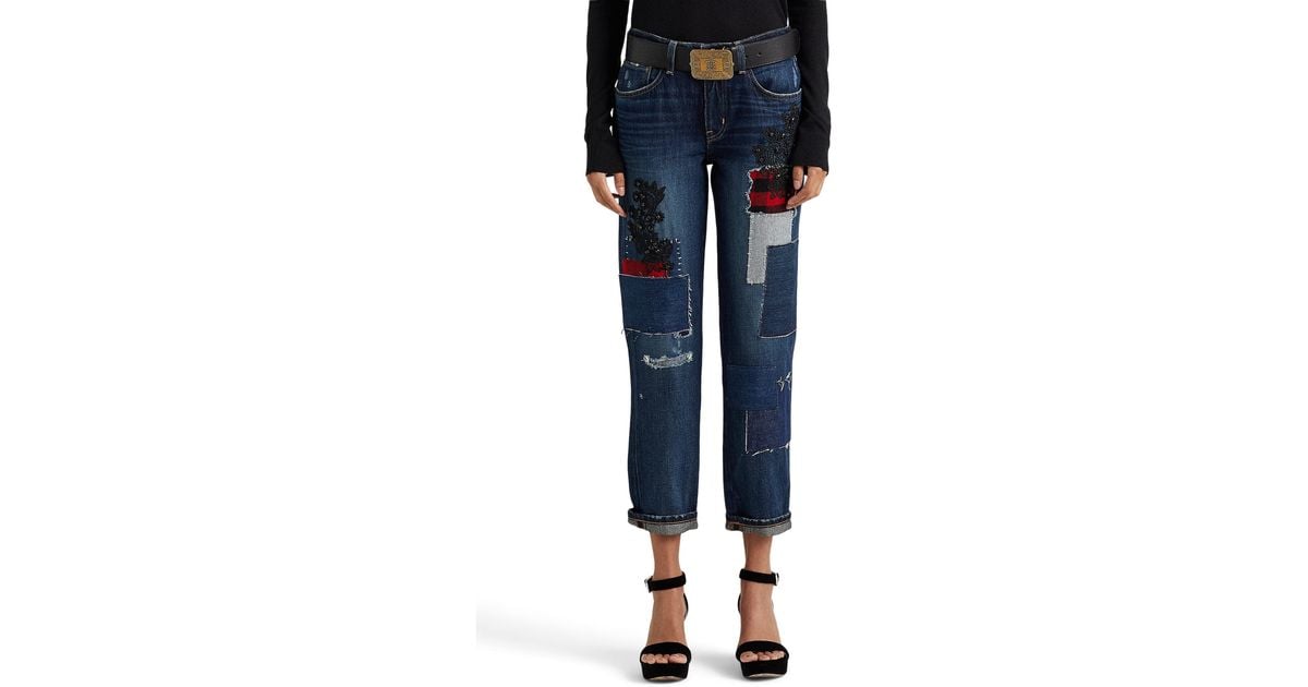 Lauren by Ralph Lauren Patchwork Relaxed Tapered Ankle Jeans in Blue Lyst