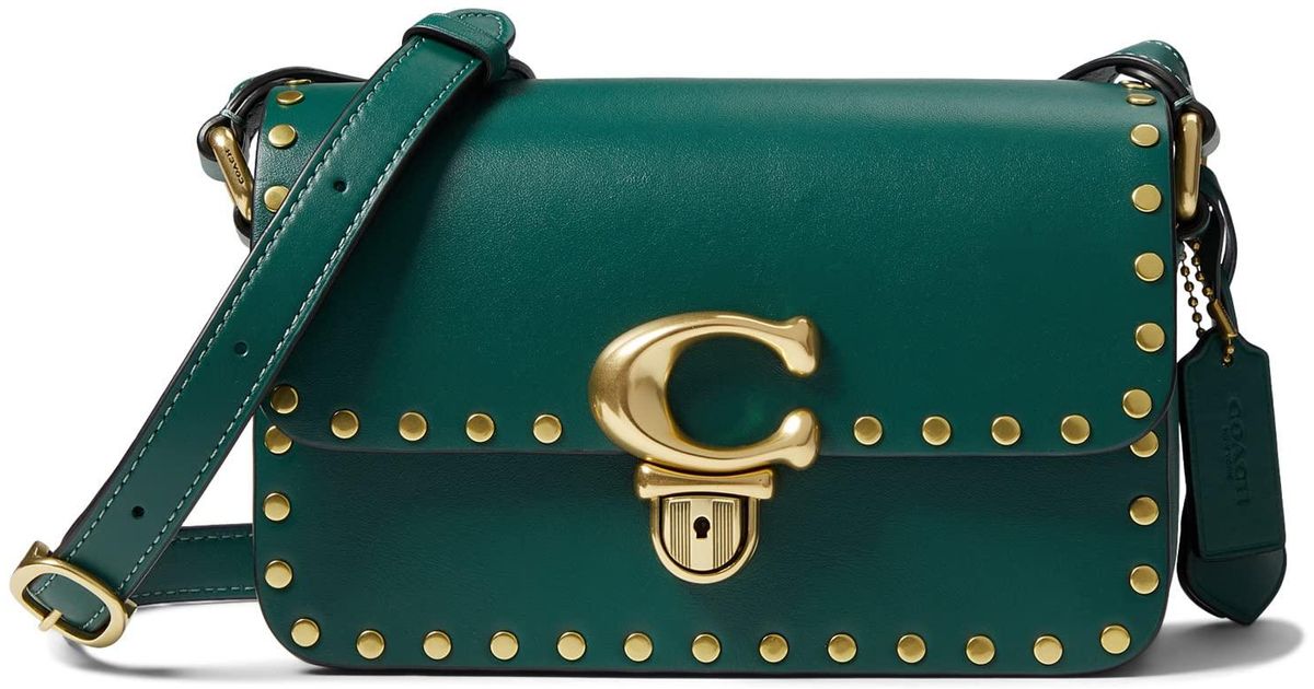 COACH Glovetanned Leather With Rivets Studio Shoulder Bag 19 in Green