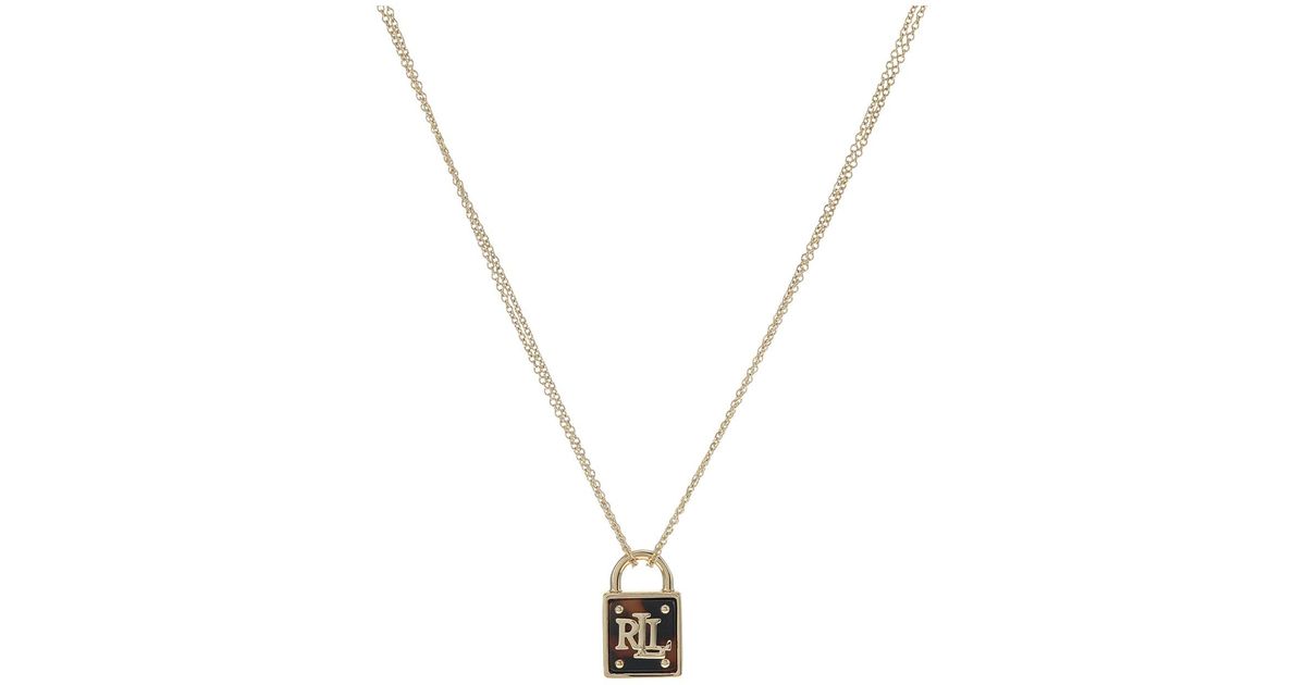 Lauren by Ralph Lauren Tort Padlock Pendant Necklace in Black Lyst