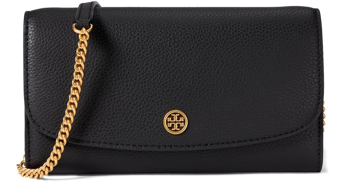 Tory Burch Robinson Pebbled Chain Wallet in Black Lyst