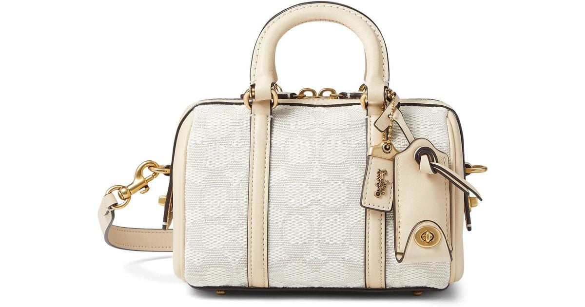 COACH Leather Signature Textile Jacquard Ruby Satchel 18 in White | Lyst