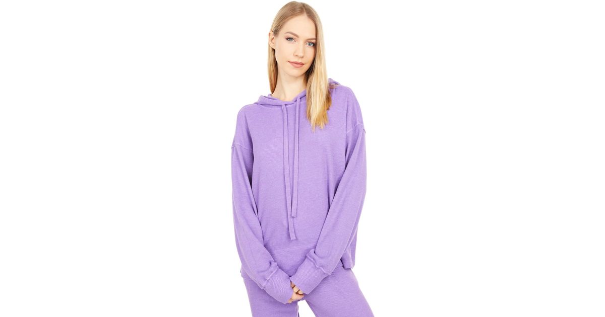 Michael Stars Synthetic Kylo Thermal Hoodie With Side Slits in Purple
