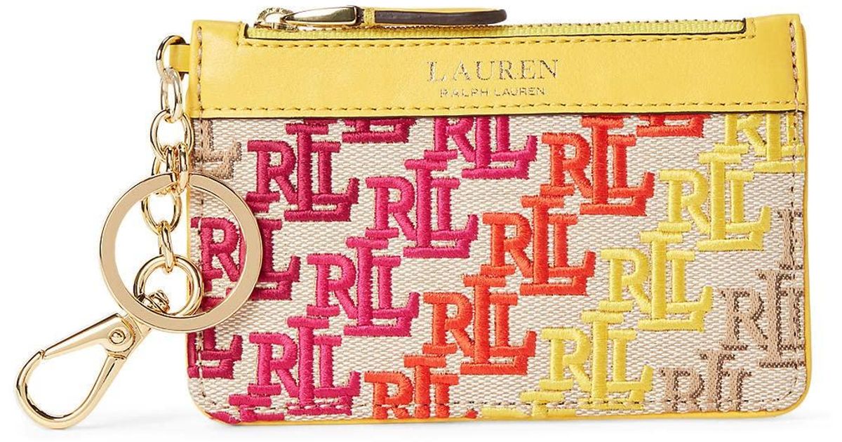 Lauren by Ralph Lauren Leather Monogram Jacquard Zip Card Case in