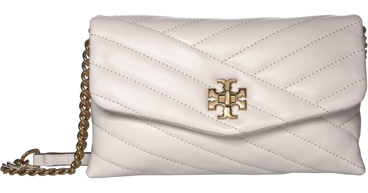 Tory Burch Leather Kira Chevron Chain Wallet in Bone (Red) Lyst