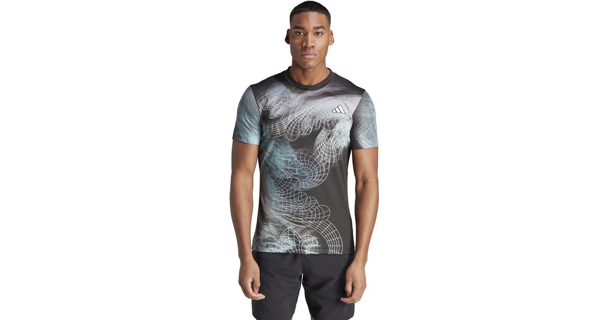 adidas Tennis Printed Aeroready Freelift Pro Tshirt in Gray for Men Lyst