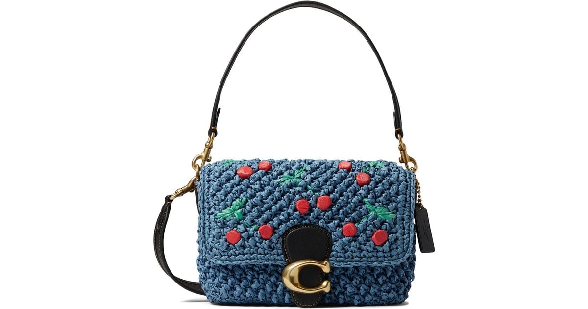 COACH Cherry Embroidered Popcorn Texture Paper Straw Soft Tabby